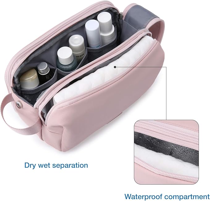BAGSMART Toiletry Bag for Men, Travel Toiletry Organizer Dopp Kit Water-resistant Shaving Bag for Toiletries Accessories, Door Room Essentials,Beige-medium