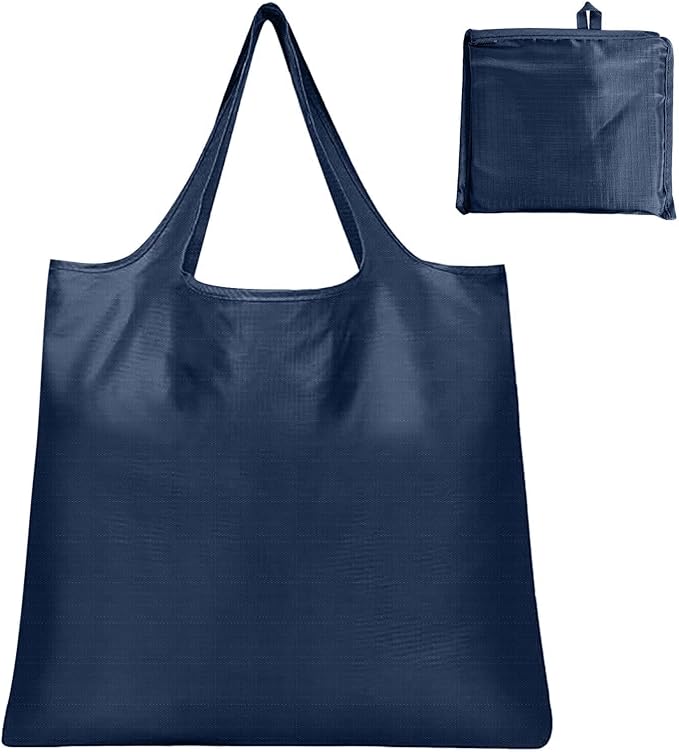 Washable Large Foldable Shopping Bag, Waterproof Reusable Grocery Bag Holder,for Shopping Reusable Tote Bags Large 50LBS,Tote Bags Nylon Bags(Navy Blue)