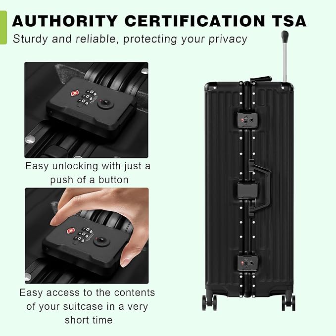 AnyZip Luggage PC+ABS Aluminum Frame Zipperless Checked Luggage Hard Shell Suitcase with TSA Lock Double Spinner Wheels 28 Inch Black