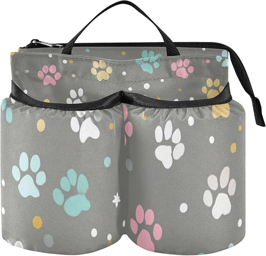 Luggage Cup Holder for Suitcases Free Hands Travel Cup Holder Portable Suitcase Cup Drink Holder Luggage Cup Caddy Bag Carrier Paw Print Dots Stars Grey
