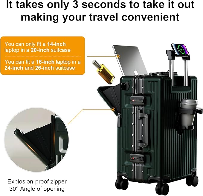 Carry on suitcase Zipperless Luggage,Polycarbonate Aluminum Hard Shell, Expandable Carry-On Suitcase with Spinner Wheels, 24 Inch Cabin