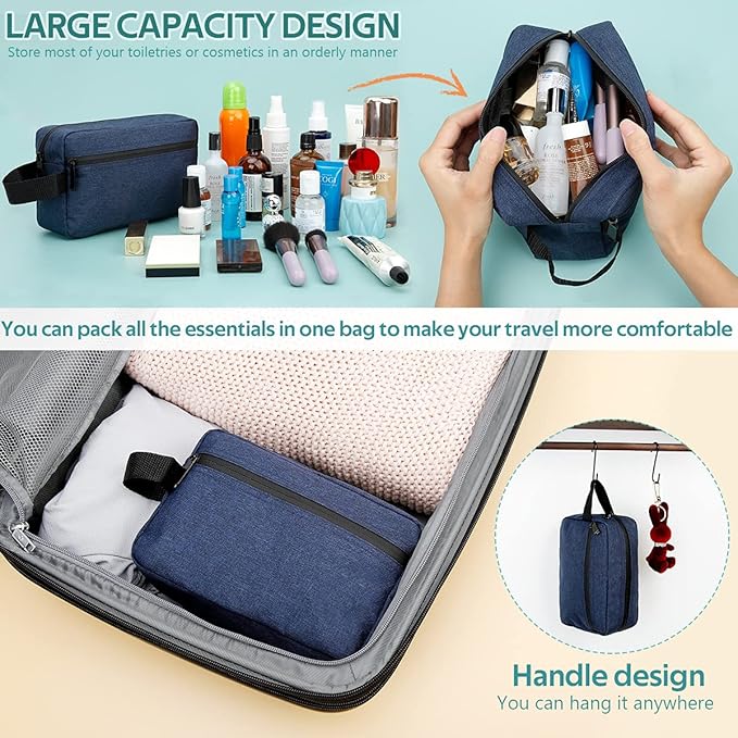 Travel Toiletry Bag for Women and Men, Water-resistant Shaving Bag for Toiletries Accessories, Foldable Storage Bags with Divider and Handle for Cosmetics Toiletries Brushes Tools