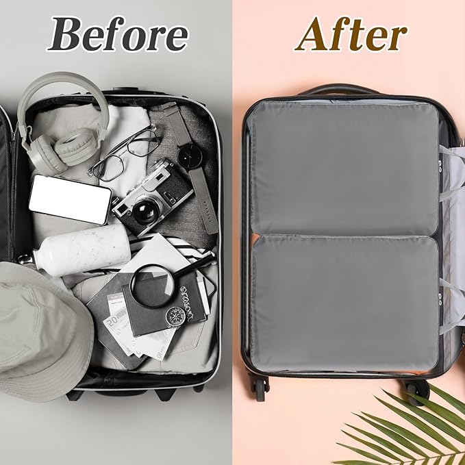 Hosuly 6 Pcs Ultralight Compression Packing Cubes for Travel 17.3 x 12.6'' XL Large Expandable Luggage Organizers for Save Space Family Long Trips (Dark Gray)
