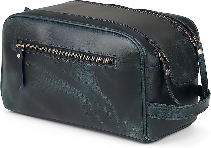 KomalC Travel Toiletry Bag – Premium Leather Dopp Kit for Men & Women with Water-Resistant Lining & Spacious Zippered Organizer