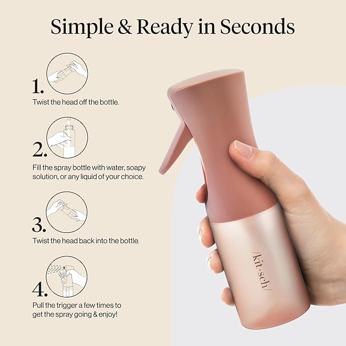 Kitsch Continuous Spray Bottle for Hair – Fine Mist Water Mister & Water Spray Bottle – Recycled Hair Spray Bottle – Spray Bottles for Cleaning, Styling, Plants & More – Terracotta, 150ml