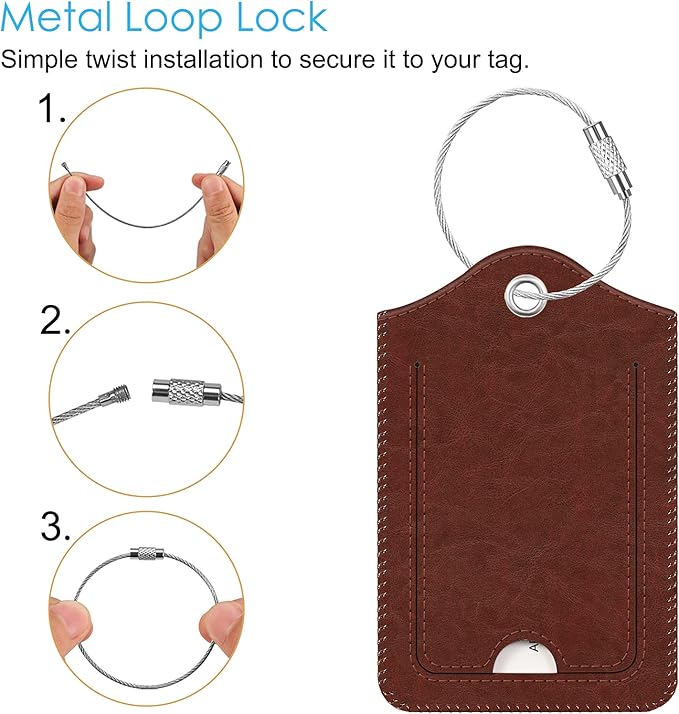 Fintie Luggage Tags, Privacy Cover ID Label with Stainless Steel Loop and Address Card for Travel Bag Suitcase - Retro Brown (2 Piece)