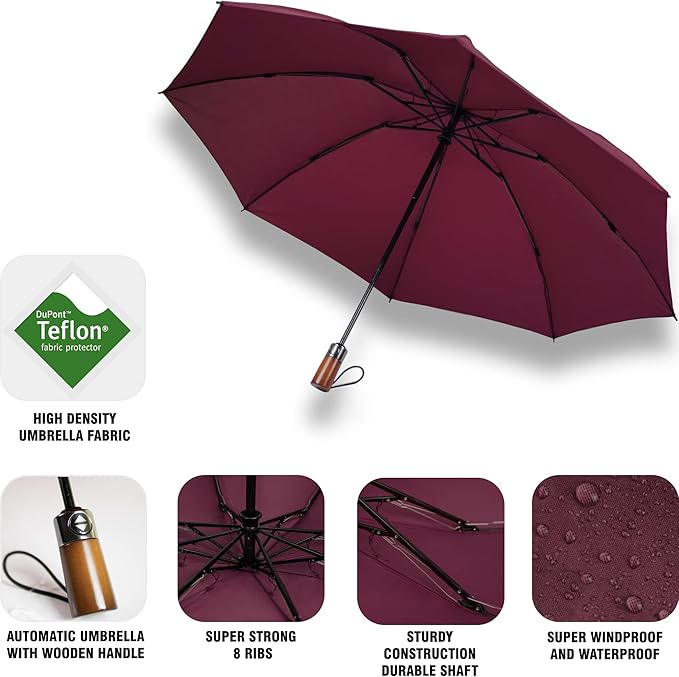 Raintrend Windproof Travel Umbrellas for Rain Automatic +10% Bigger Canopy Strong Frame Compact Folding Portable Umbrella for Women Men Backpack Purse