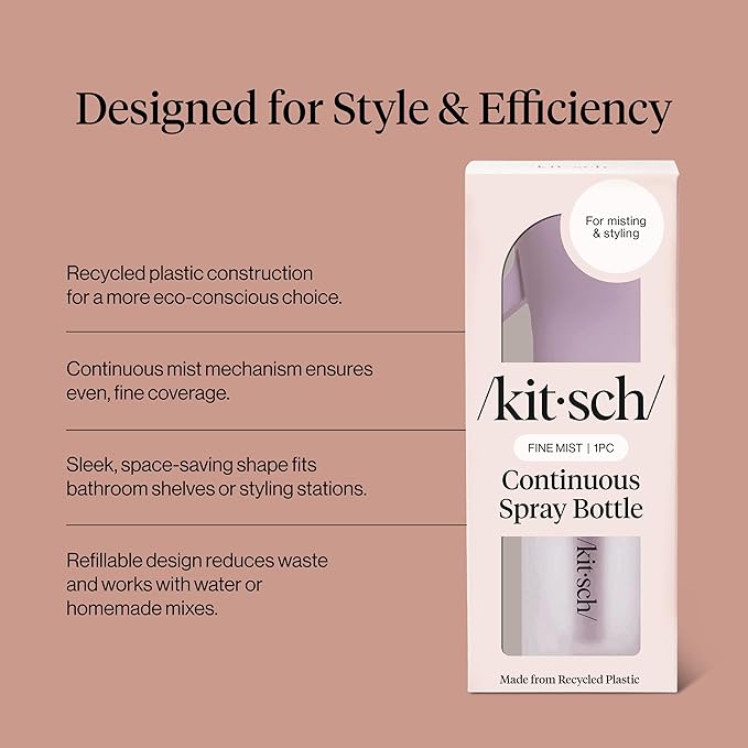 Kitsch Continuous Spray Bottle for Hair – Fine Mist Water Mister & Water Spray Bottle – Recycled Hair Spray Bottle – Spray Bottles for Cleaning, Styling, Plants & More – Sheer Violet, 150ml