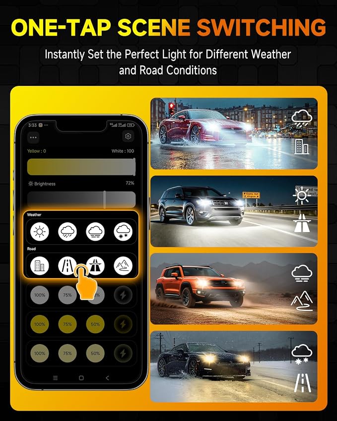Termitor H11 Smart LED Light Bulbs, 0-136,000LM 16X Variable insane Bright | 3000K-6500K Variable, App Control One-touch Driving Mode Switching for Bluetooth H11/8/H9/H16 Fog Lights, Pack of 2