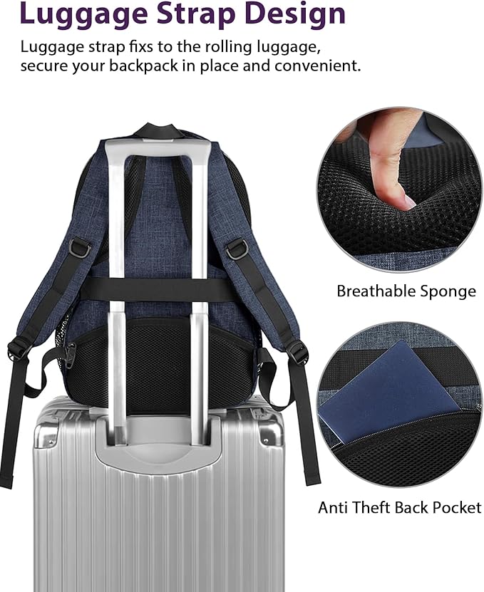 MATEIN 17 Inch Laptop Backpack, Large Work Backpack Travel Carry On TSA Approved with Trolley Sleeve, College Computer Bag with Anti Theft Pocket, Water Resistant Commute Daypack for Men, Dark Blue