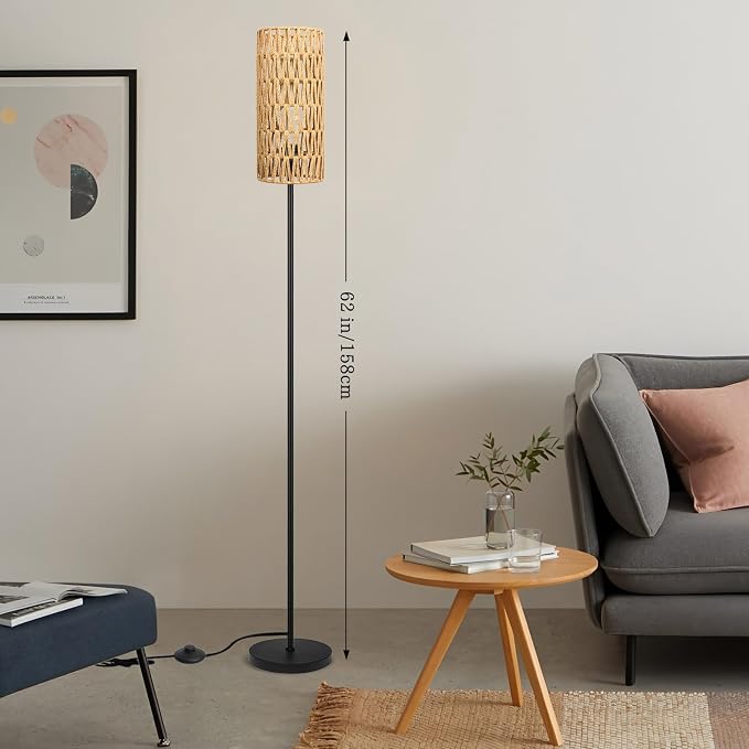 Ruiever Smart Floor Lamp for Living Room,Gaming - Remote, Timer Floor lamp with Remote, APP Control & RGB Standing lamp with Hand-Worked Rattan Shade Bluetooth Bulb Included (Bluetooth Bulb)