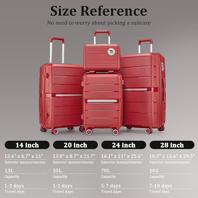 4 Piece Expandable Hardshell Pink Luggage Sets with Spinner Wheels, Lightweight Travel Suitcase Set with TSA Locks, 20 inch Carry On for Women (Wine Red, 4 Piece Set)