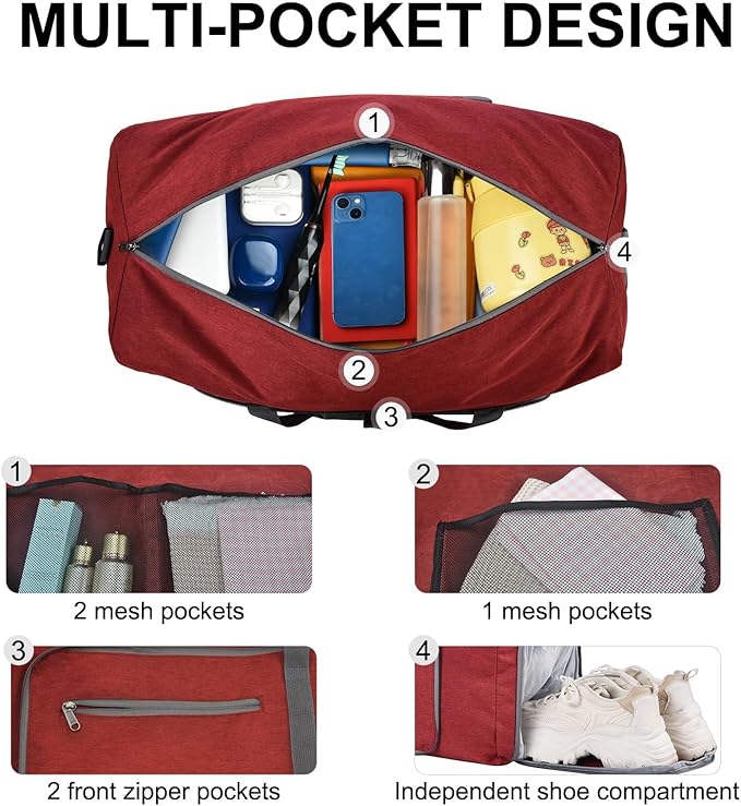 Felipe Varela Duffle Bag with Shoes Compartment and Adjustable Strap,Foldable Travel Duffel Bags for Men Women,Waterproof Duffel Bags