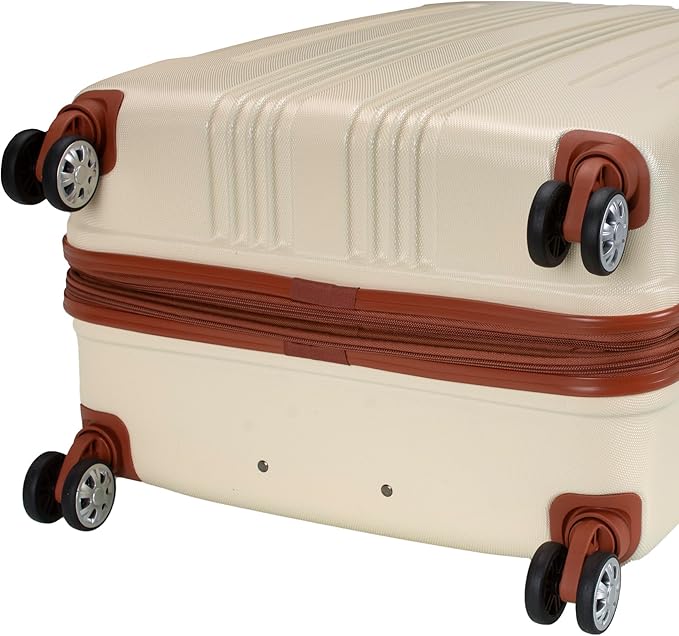 Rockland London Hardside Expandable Spinner Wheel Luggage, White, Checked-Large 28-Inch