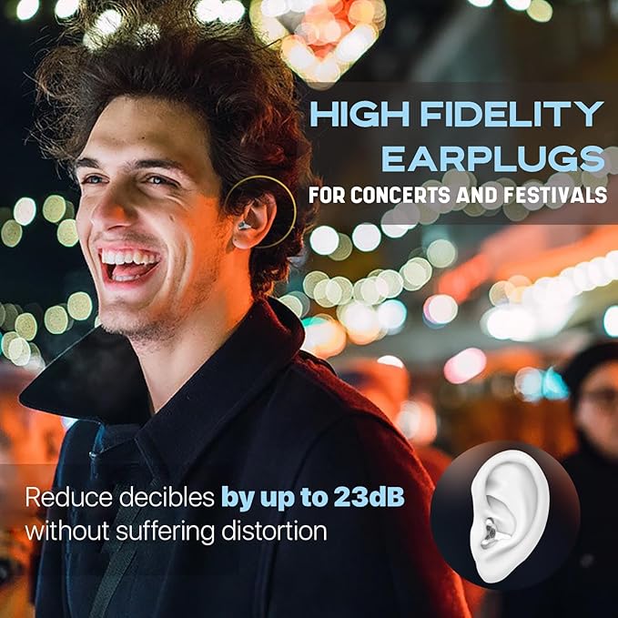 Concert Ear Plugs 2 Pairs, Noise Reduction Preserving Sound Clarity Music Earplugs for DJs, Festival, Raves, Loud Events Hearing Protection for Adult/Kid 12+, incl Cord & Case