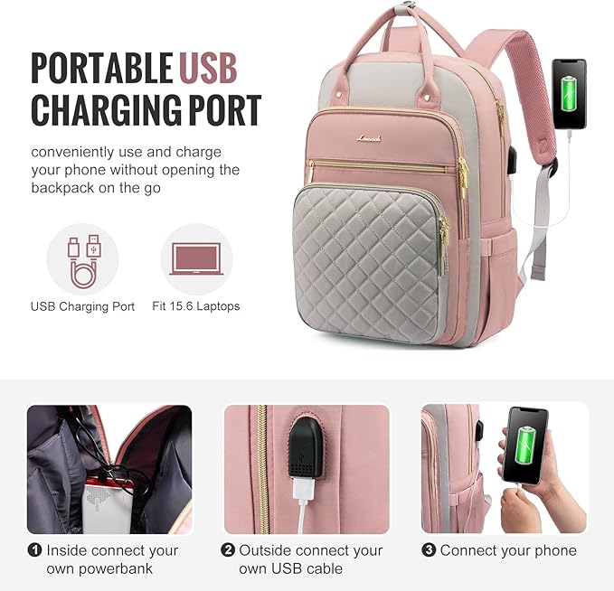 LOVEVOOK Laptop Backpack for Women, Water Resistant Travel Work Backpacks Purse Stylish College Business Teacher Nurse Computer Bag with USB Charging Port, Fits 15.6" Laptop
