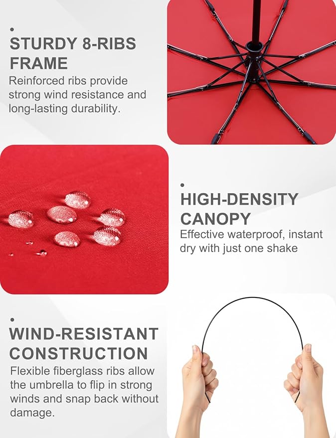 SoulRain Travel Umbrella - Compact Umbrella for Rain - Perfect Large Auto Folding Umbrella - Ideal Car umbrella, Small umbrella, and Travel Companion