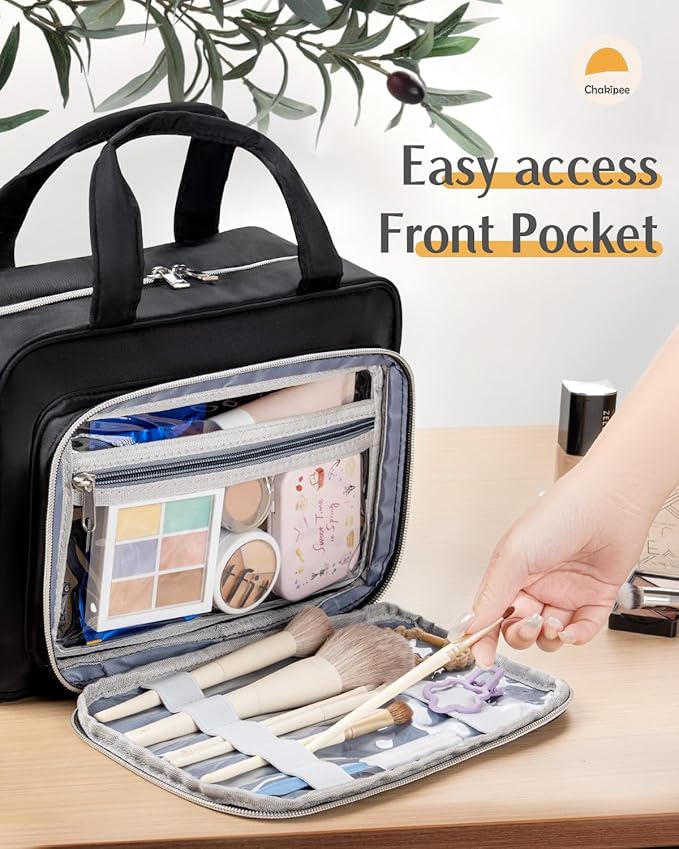 Travel Hanging Toiletry Bag for Women - Waterproof Cosmetic Organizer with Clear Window, Lightweight Bathroom Bags for Essentials, Makeup, Shampoo, Toiletries Black,Large