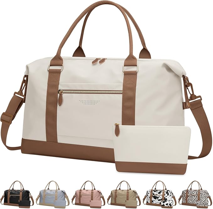 Travel Duffle Bag for Women, Weekender Bags, Hospital Bag for Labor Delivery, Lightweight Tote Duffel Overnight Bag with Luggage Sleeve, Airplane Travel Bags with Toiletry Bag, Large, Beige