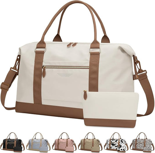 Travel Duffle Bag for Women, Weekender Bags, Hospital Bag for Labor Delivery, Lightweight Tote Duffel Overnight Bag with Luggage Sleeve, Airplane Travel Bags with Toiletry Bag, Large, Beige
