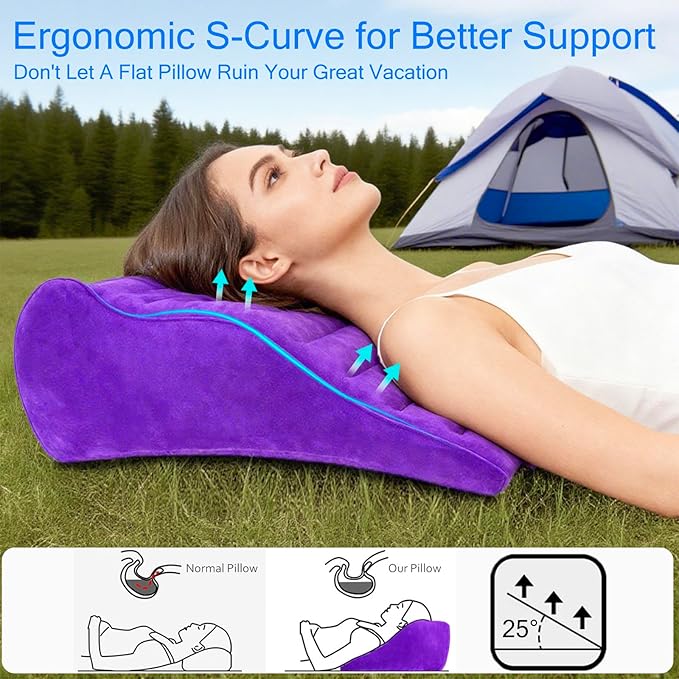 Inflatable Wedge Pillow for Traveling, Lightweight Wedge Pillow for Acid Reflux Relief, Portable Pillow Wedges for Sleeping, Blow Up Travel Pillow for Camping, Back Lumbar Support
