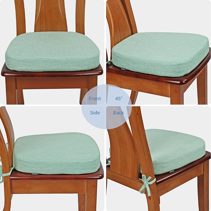 BUYUE Thickened 2.5" Dining Chair Cushions Set of 4, U-Shape High Density Foam Comfortable Chair Pads for Kitchen, Slip Resistant Indoor Seat Cushions (4 PCS, Light Green)