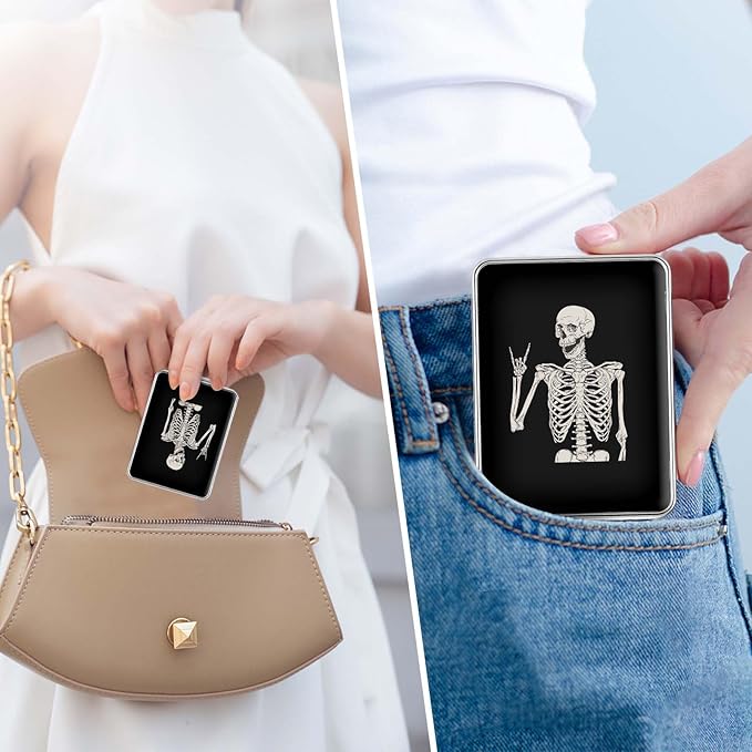 Pocket Mirror, Small Travel Mirror with Magnification, Portable Double-Sided Magnifying Cosmetic Mirror for Daily (Skull)
