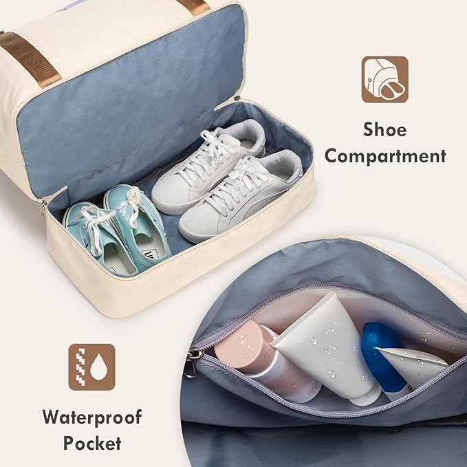 WOOMADA Weekender Overnight Bag for Women, Shoulder Travel Duffel with Shoes Compartment,Gym Bag with Toiletry Bag