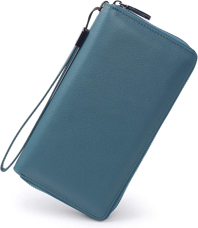 Bveyzi Women RFID Blocking Wallet Leather Zip Around Phone Clutch Large Capacity Ladies Travel Purse Wristlet | RFID Blocking, Zip Around, Large Capacity