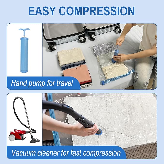 Vacuum Storage Bags with Hand Pump, Plastic Packaging Bags, 80% Space Saver Vacuum Seal Bags for Clothing, Travel Lugggage, Blankets, Comforters, 10 Small