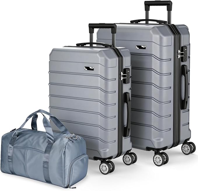 Luggage Sets 3 Piece, Hardside Carry On Suitcase with Spinner Wheels, Lightweight Durable Luggage for Travel | TSA Lock, Expandable Suitcase Set for Men and Women（20/26in） (Grey)