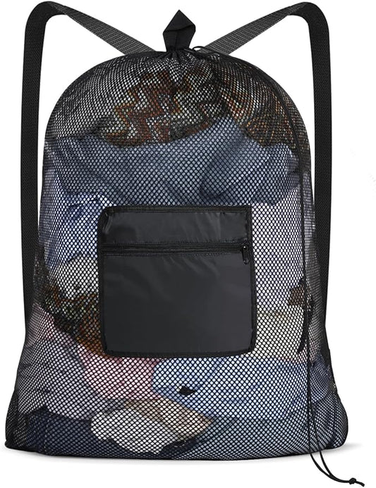 OTraki Mesh Laundry Bags 36 x 28 Inch Extra Large Travel Laundry Bag Backpack Heavy Duty Drawstring Dirty Clothes Laundry Mesh Wash Bag with Shoulder Straps Don't Drying, Melting 140-176℉ Black