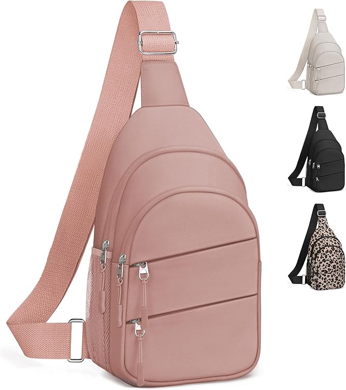 Tuwubi Crossbody Bags for Women, Sling Bag for Men, Small Hiking Backpack Anti Theft Lightweight for Outdoors Travel (L, Pink)