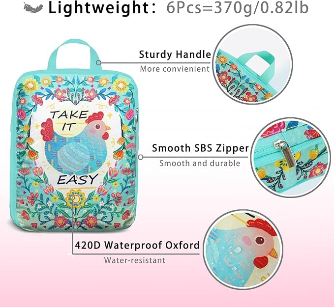 6 Pcs Compression Packing Cubes for Travel, Waterproof Luggage Organizer Washable Storage Bags Set - Packaging Cubes for Backpack Travel and Carry-Ons