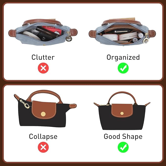 Doxo Longchamp XS Organizer Insert, Suitable for Le pliage XS and More, Keeps Tote Handbags Shaped & Neat (Gold Brown,XS)