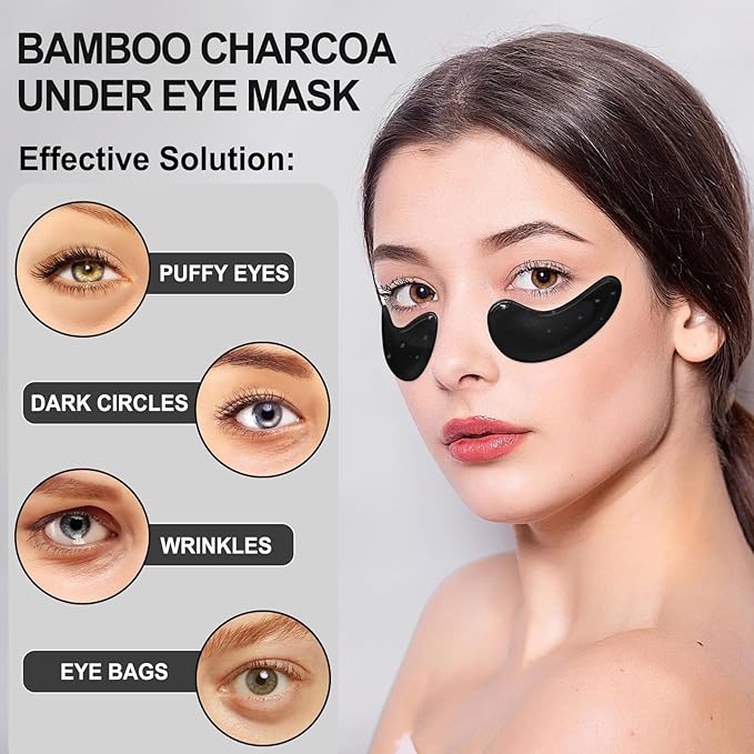 Eye Mask - 30 Pairs Bamboo Charcoal Under Eye Patches Skin Care Products - Eye Masks Skincare for Dark Circles and Puffiness, Reduce Wrinkles, Eye Bags and Fine Lines, for Women and Man - Black