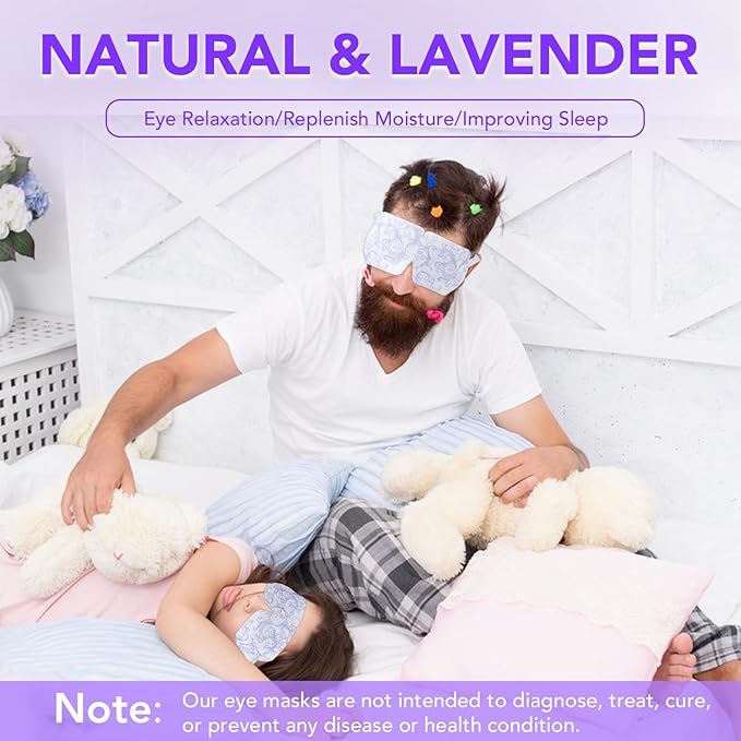 XPCARE 60 Pack Steam Eye Masks for Dry Eyes, SPA Warm Sleep Eye Mask, Disposable Heated Eye Mask for Dark Circles, Puffy Eyes, Relief Stress Eye Fatigue(Lavender)