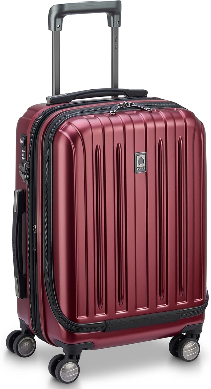 DELSEY PARIS Titanium Hardside Expandable Luggage with Spinner Wheels Carry-On Luggage, Black Cherry Red, Carry-On 19 Inch