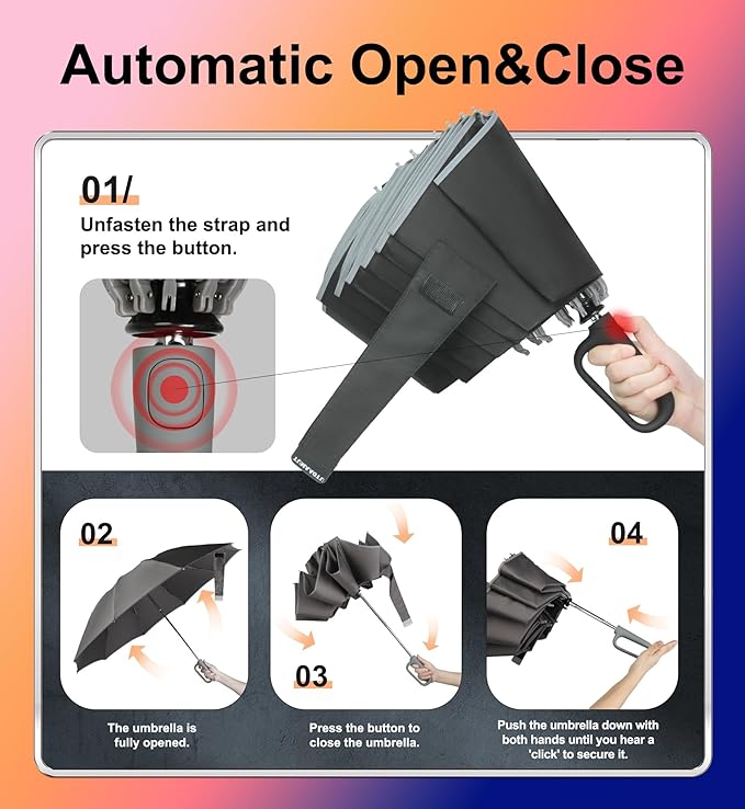 QWB TUMAAOTU Inverted Umbrella with Carabiner Handle, Compact Wind Proof Umbrellas For Rain and Sun Protection, Portable Reverse Folding Umbrella, Car Umbrella for Women Men, 10 Ribs