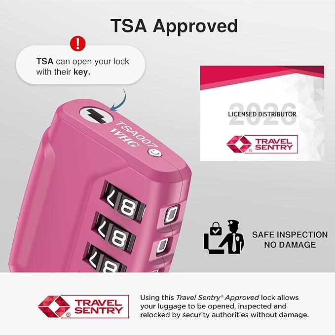 Puroma 2 Pack TSA Approved Luggage Locks, 4 Digit Combination Travel Cable Locks Resettable Code Lock with Zinc Alloy Body for Suitcase, Toolbox, Backpack, Bag, Gym Locker (Basic Pink Dark)