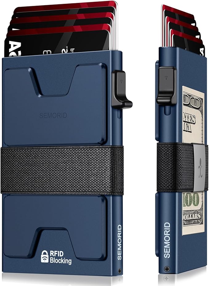 SEMORID Slim Aluminum Card Holder Wallet for Men, Durable Expandable Backplate, RFID Blocking Minimalist Metal Pop Up Wallet, Holds 12+ Cards Plus Cash