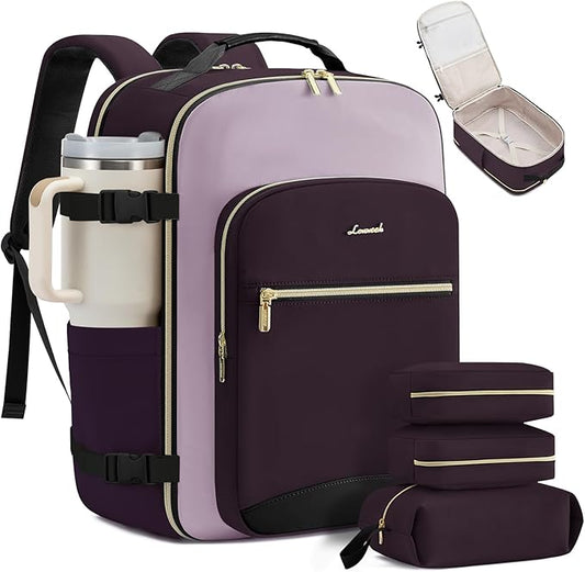 LOVEVOOK 40L Large Travel Backpack for Women, Carry on Backpack Airline Approved, Waterproof Travel Essentials fits 18" Laptop, TSA Personal Item Travels Bag Sports Backpack with 3 Packing Cubes