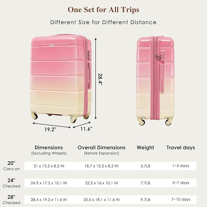 Luggage Sets 3 Pcs Suit case, ABS Hardside Suit case with Spinner Wheels Lightweight TSA Lock