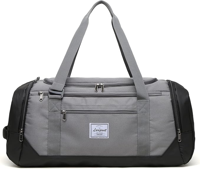 Laripwit Travel Duffle Bag for men 40L Medium Sports Gym Bag with Wet Pocket & Shoes Compartment Weekender Overnight Backpack for Traveling Duffel Bag Backpack for Women, Gray