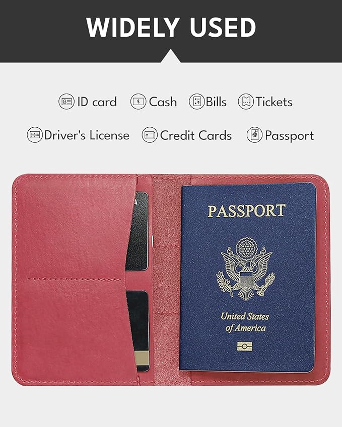 ALLIVE Passport Holder for Travel, Genuine Leather Passport Holder Women Men,Passport Cover,Travel Wallet Must Haves Airport Essentials Travel Gifts Pink