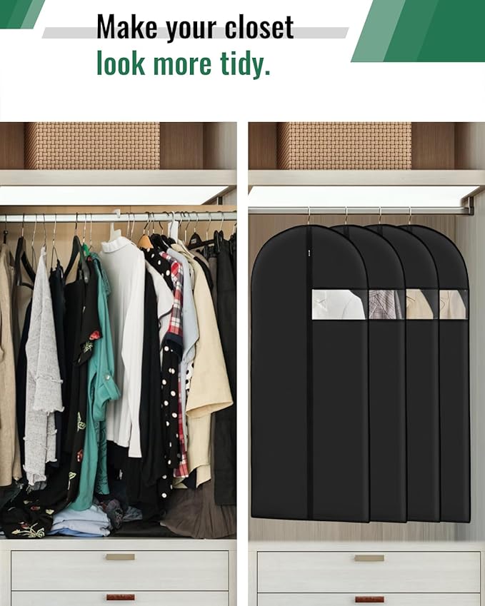 Garment Bags for Hanging Clothes 8 packs Washable Black Suit Bags for Closet Storage and Travel with Clear Window (43 inches)