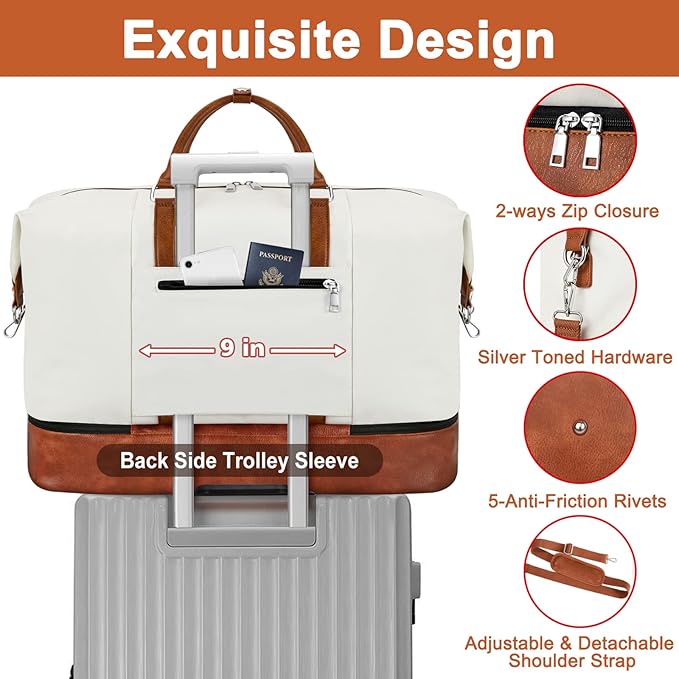 Travel Weekender Bag for Women, 21" Overnight Bag with Shoe Compartment 50L Large Travel Duffel Bag Carry On Tote for Weekend, Overnight, Business Trips, Water Resistant