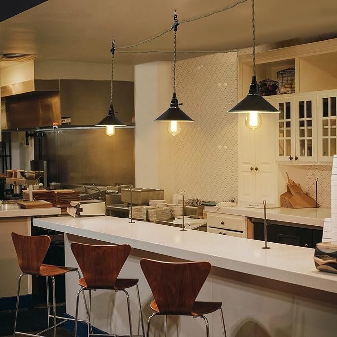 3-Light Hanging Light with Plug in Cord,Plug in Pendant Light 22ft Hemp Rope Pendant Lighting Vintage 3-Light Hanging Lamp Fixtures for Kitchen Island Living Room Bedroom