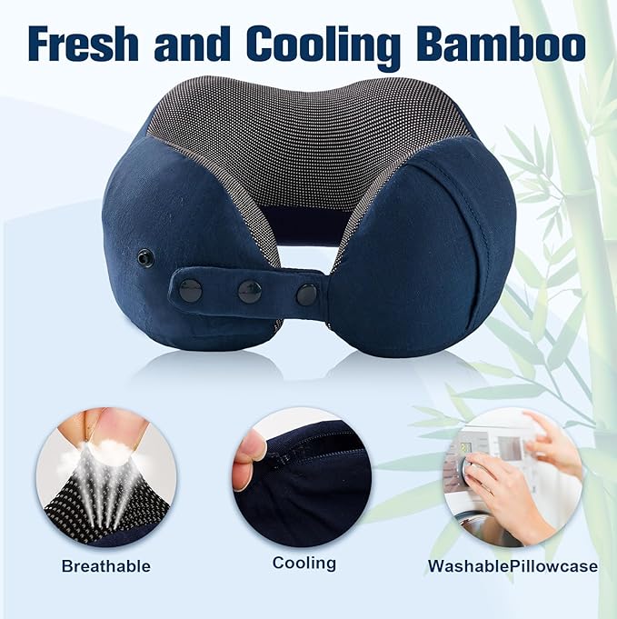 Neck Pillow for Traveling, Travel Pillows for Airplanes,100% Pure Memory Foam Travel Neck Pillow, Adjustable Flight Pillow, Portable Plane Accessories with Eye Mask, Earplugs, Carry Bag