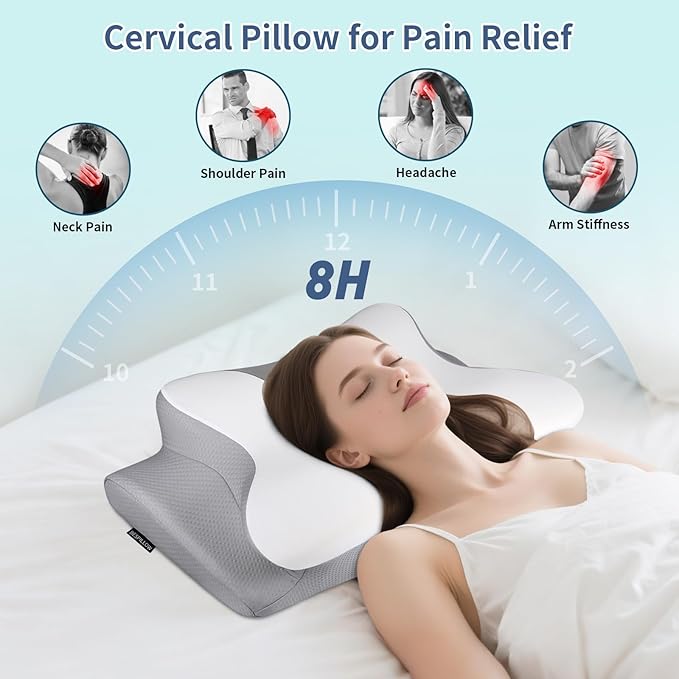 Cervical Neck Pillow for Pain Relief - Ergonomic Pillow Side Sleeper Pillow for Sleeping, Orthopedic Bed Pillow Neck Support Pillow, Contour Memory Foam Pillows for Side Back Stomach Sleepers